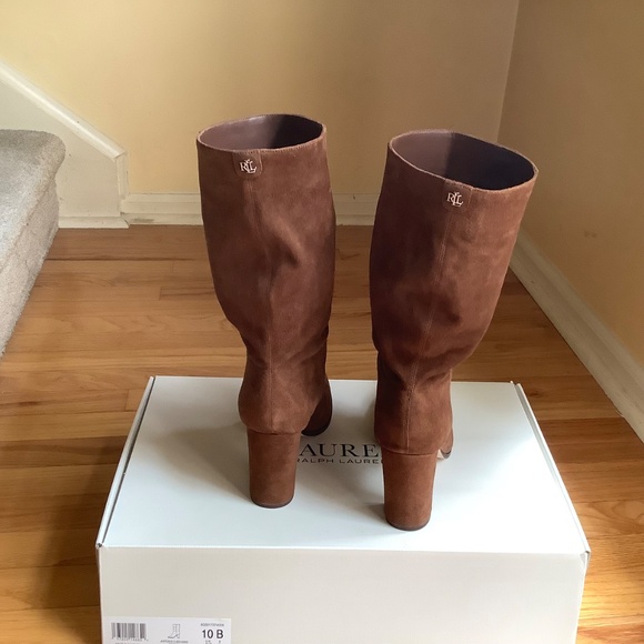 Ralph Lauren Artizan II Suede Heeled Boot Brown Kidsuede SZ 10 - Picture 8 of 16